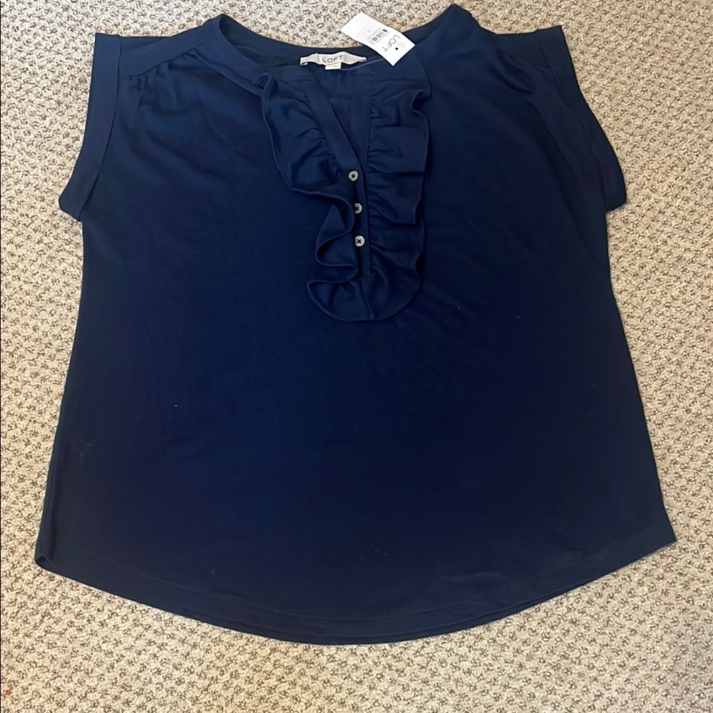 LOFT Navy Ruffle Blouse Sz S